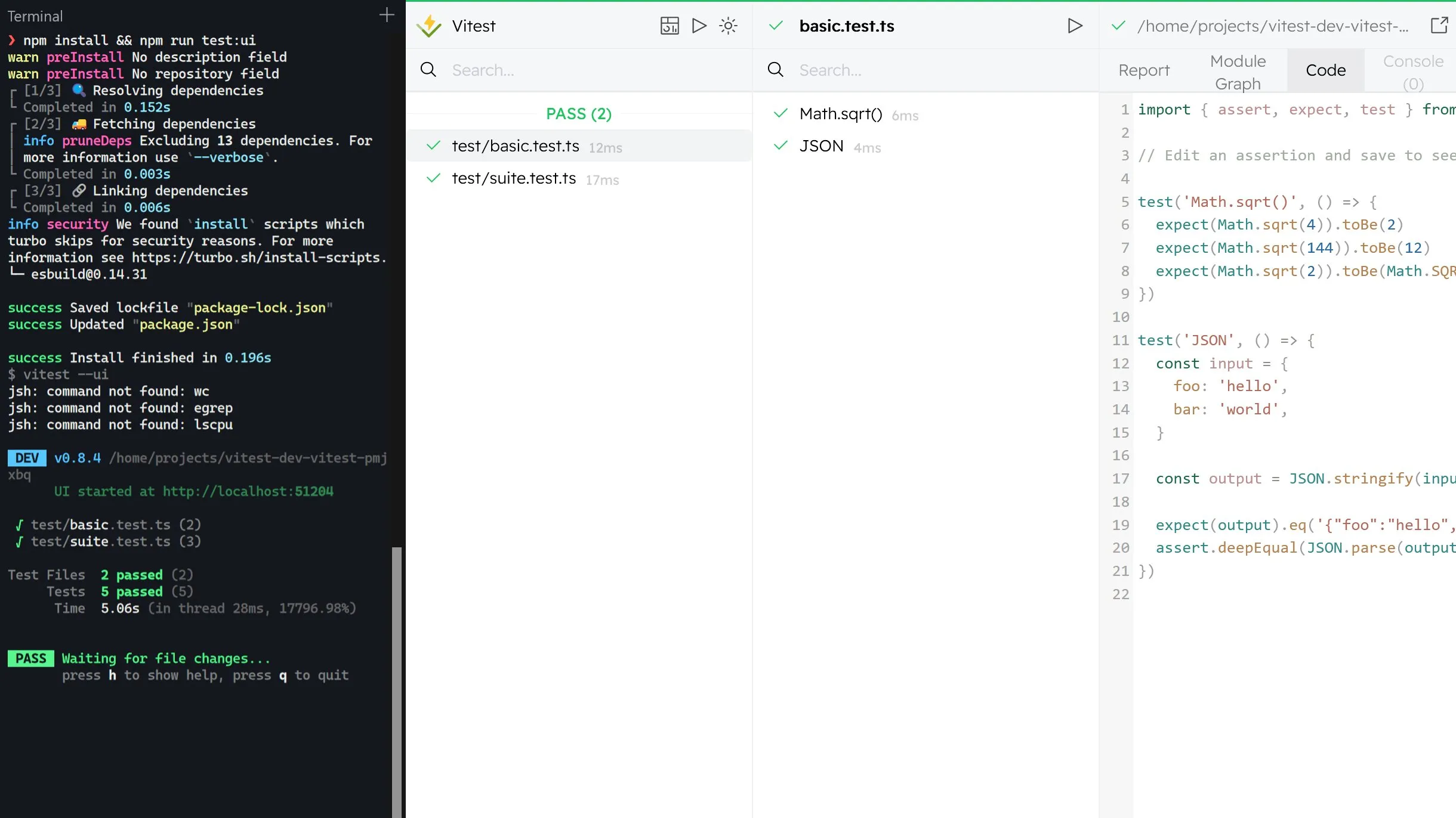 Vitest UI screenshot